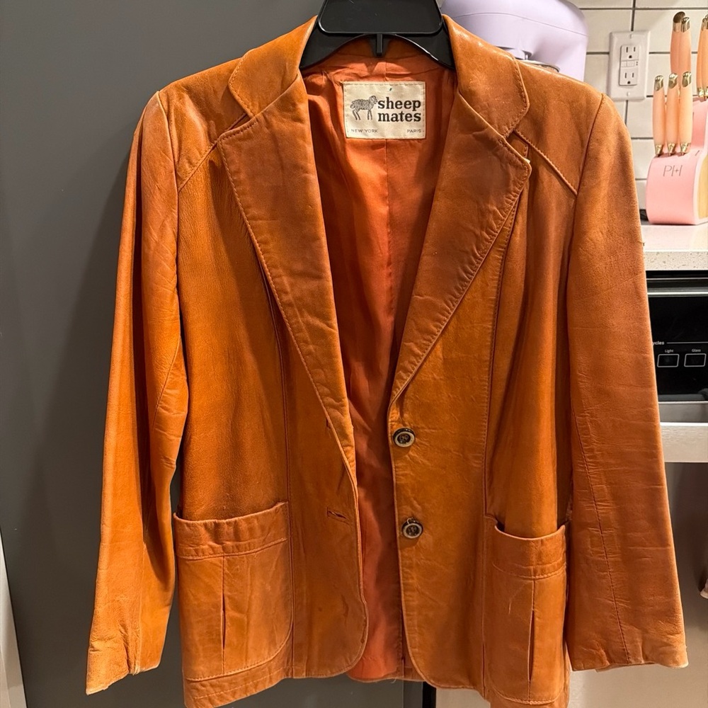 Sheep Mates Women's Orange Leather Blazer Jacket